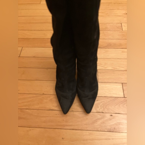 Elie Tahari Black Suede Heeled Boots Suede Knee-High - Picture 2 of 7